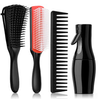 4Pcs Detangling Brush Set Getting Shine and Makes Hair Smooth, Curly Hair Brush anti Static Massage Comb Hair Styling Tools for Adult & Kids Wet or Dry Hair (4 PCS, Black+Red)