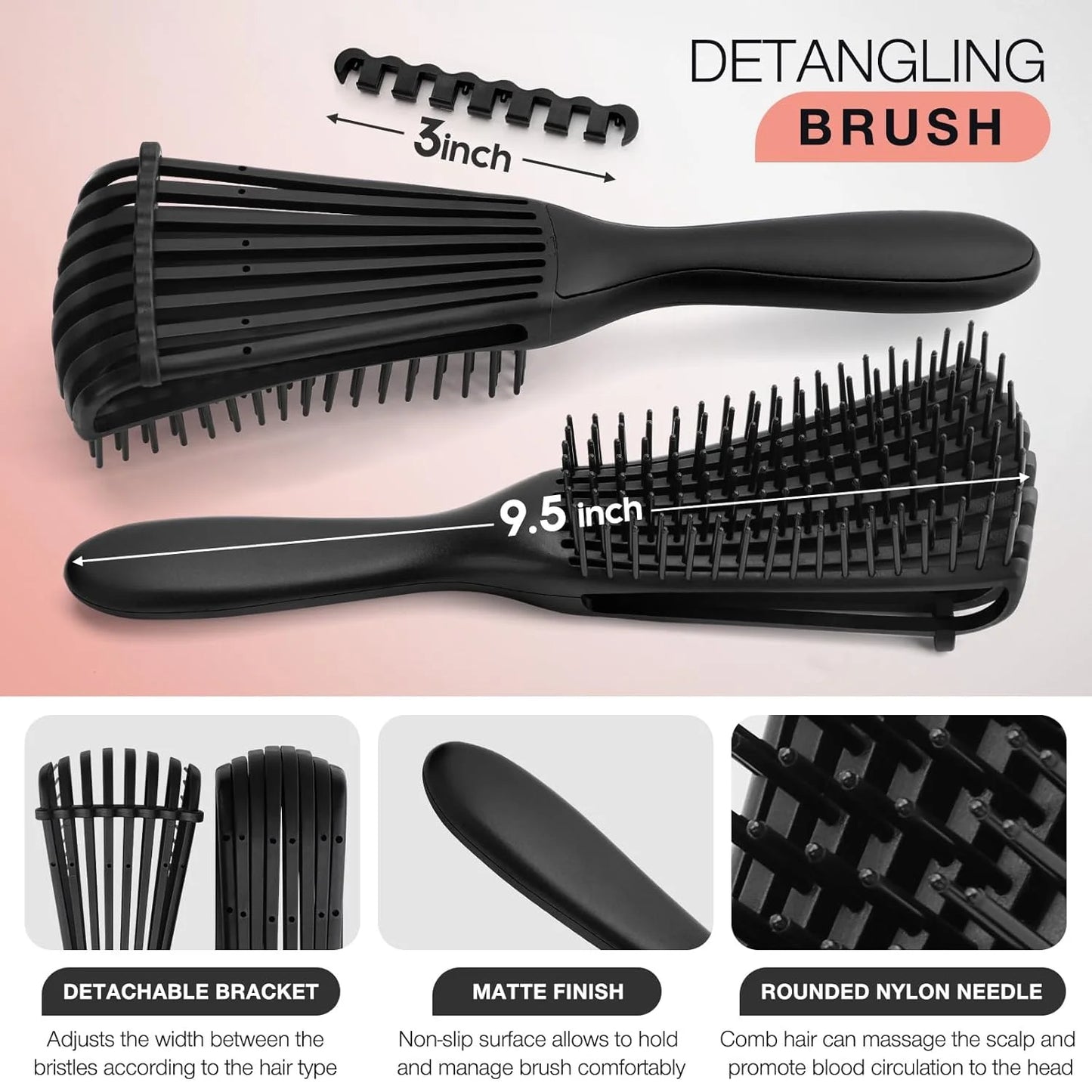4Pcs Detangling Brush Set Getting Shine and Makes Hair Smooth, Curly Hair Brush anti Static Massage Comb Hair Styling Tools for Adult & Kids Wet or Dry Hair (4 PCS, Black+Red)