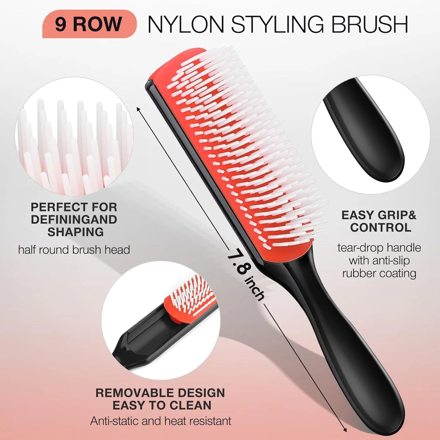 4Pcs Detangling Brush Set Getting Shine and Makes Hair Smooth, Curly Hair Brush anti Static Massage Comb Hair Styling Tools for Adult & Kids Wet or Dry Hair (4 PCS, Black+Red)
