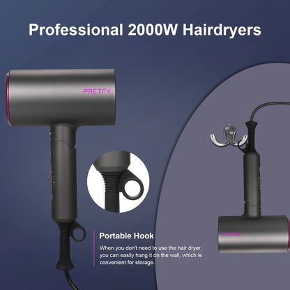 2000W Professional Ionic Hair Dryer with Diffuser, Professional Foldable Blow Dryer with 2 Speed 3 Heat Setting for Home, Travel, Salon (Gray)