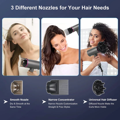 2000W Professional Ionic Hair Dryer with Diffuser, Professional Foldable Blow Dryer with 2 Speed 3 Heat Setting for Home, Travel, Salon (Gray)