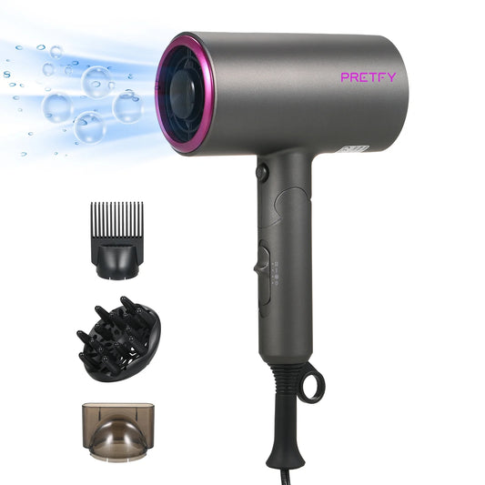 2000W Professional Ionic Hair Dryer with Diffuser, Professional Foldable Blow Dryer with 2 Speed 3 Heat Setting for Home, Travel, Salon (Gray)
